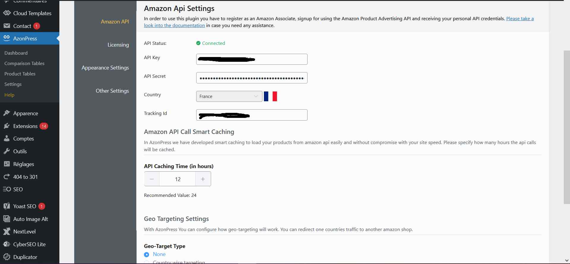 Insertion des identifiants Amazon API dans AzonPress